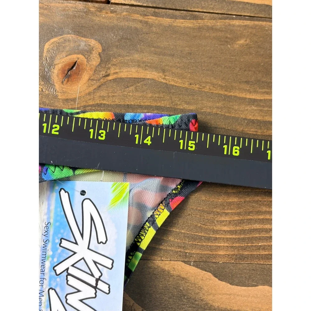 Skinz Competition Posing Brief Men XL Rainbow Brick Print Semi Sheer Bikini